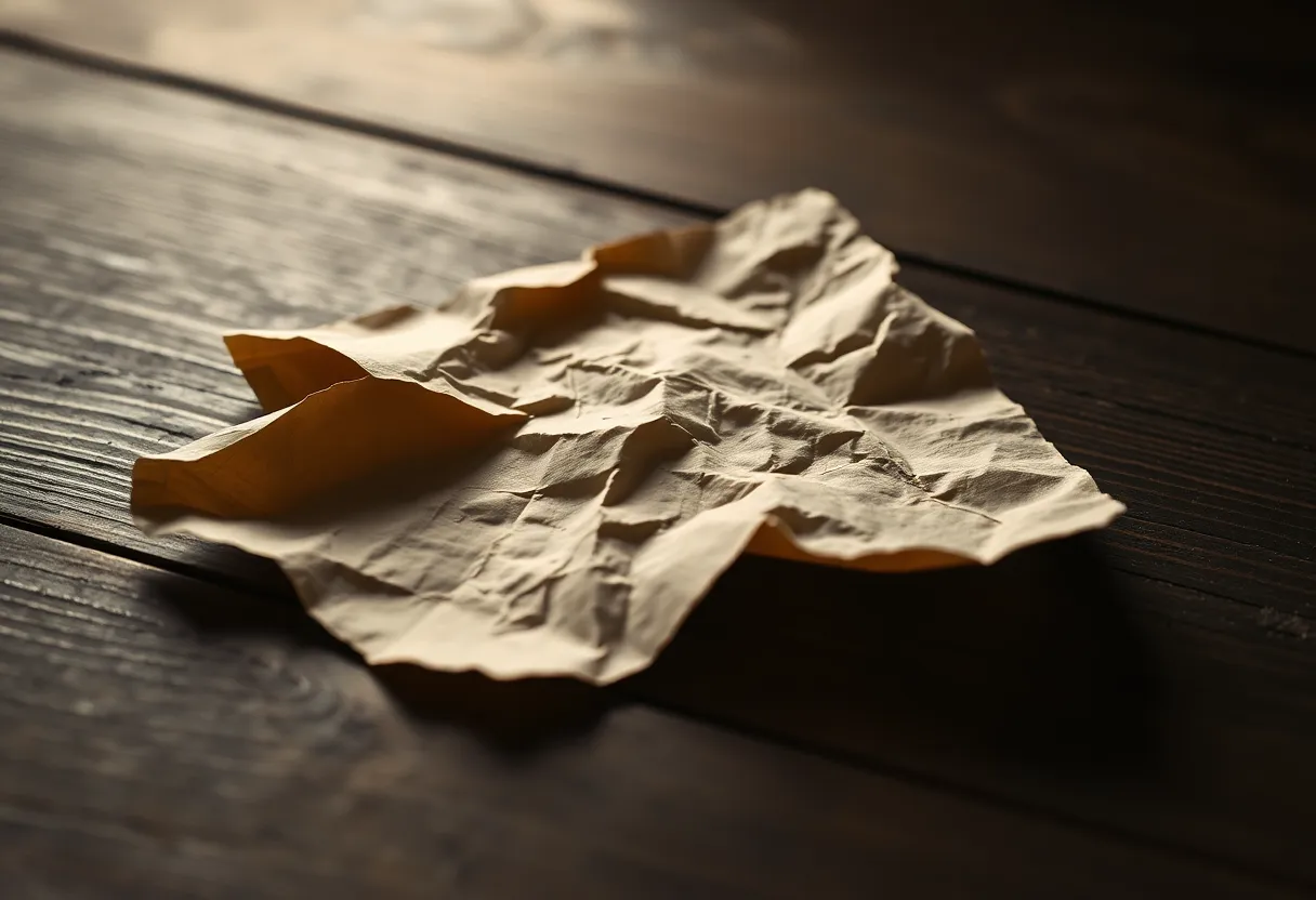 An eye-catching image of a sheet of crumpled colored paper, dramatically lit to accentuate its texture and form. Rembrandt lighting creates striking contrasts, enhancing the vivid colors reminiscent of Kodak Portra 400 film. This centered composition invites viewers to appreciate the intricate details and vibrant hues, making it a captivating piece for texture enthusiasts.