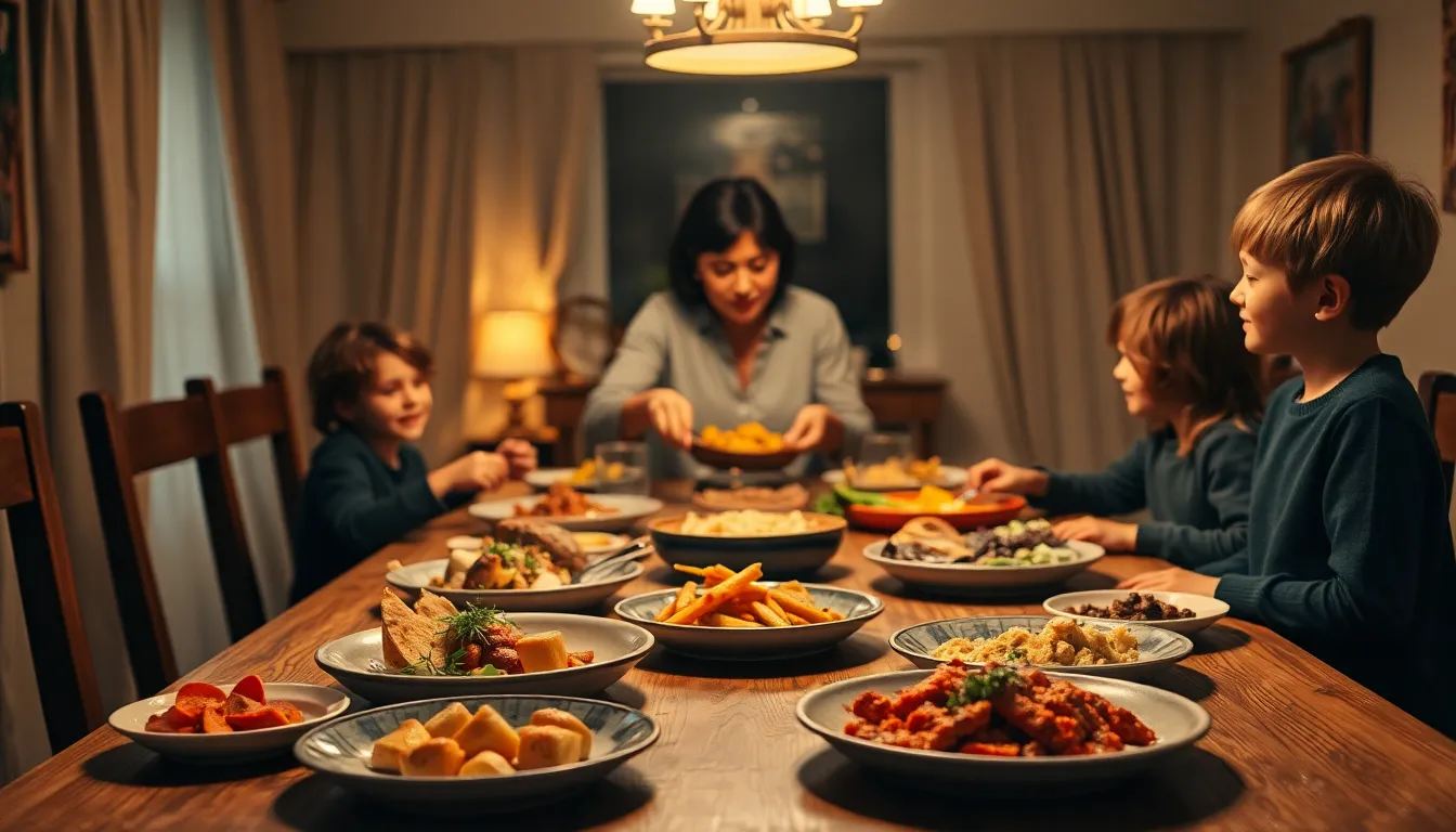 Family Dinner: Mother Serving Food to Children