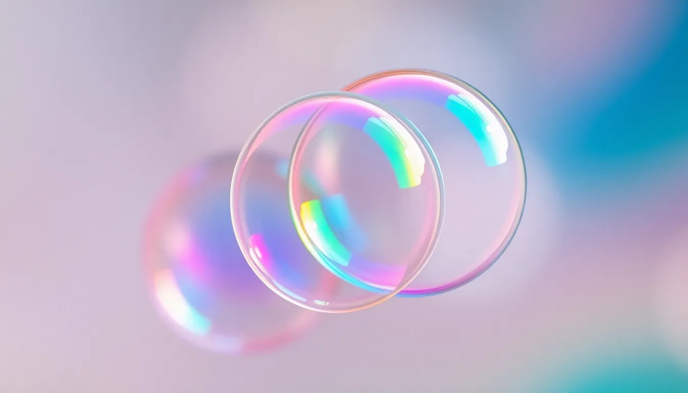 Iridescent Soap Bubbles in Soft Focus This captivating close-up image features iridescent soap bubbles that float delicately against a blurred background. The natural daylight highlights the vibrant colors and unique textures of the bubbles, evoking a sense of whimsy and tranquility. The creamy bokeh effect enhances the dreamy quality, while the warm hues add to the overall charm of the composition.