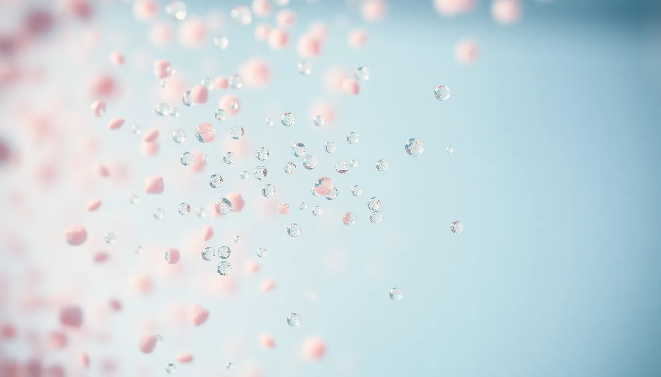 This stunning close-up image captures the delicate beauty of particles suspended in clear liquid. The soft, diffused daylight enhances the clarity and detail of each particle, creating a serene visual effect. With a shallow depth of field, the surrounding liquid gently blurs, directing attention to the mesmerizing textures of the particles. The natural color palette of cool blues and greens contributes to the tranquil mood of the scene. This image is perfect for those who appreciate the intricate details found in abstract forms.