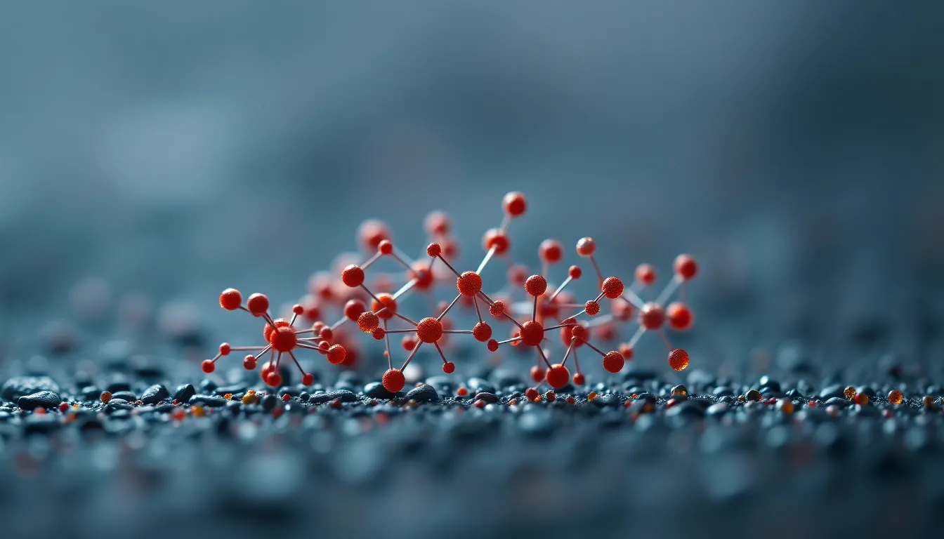 Microscopic Particles in Formation This detailed macro image showcases microscopic particles arranged in a striking formation on a textured background. Illuminated with soft, diffused light, the particles stand out in vivid jewel tones, highlighting their intricate beauty. The shallow depth of field isolates the particles, allowing for a rich texture in the blurred background. Centered composition focuses the viewer’s attention on the structured elegance of the particles, making this image ideal for scientific and abstract themes.