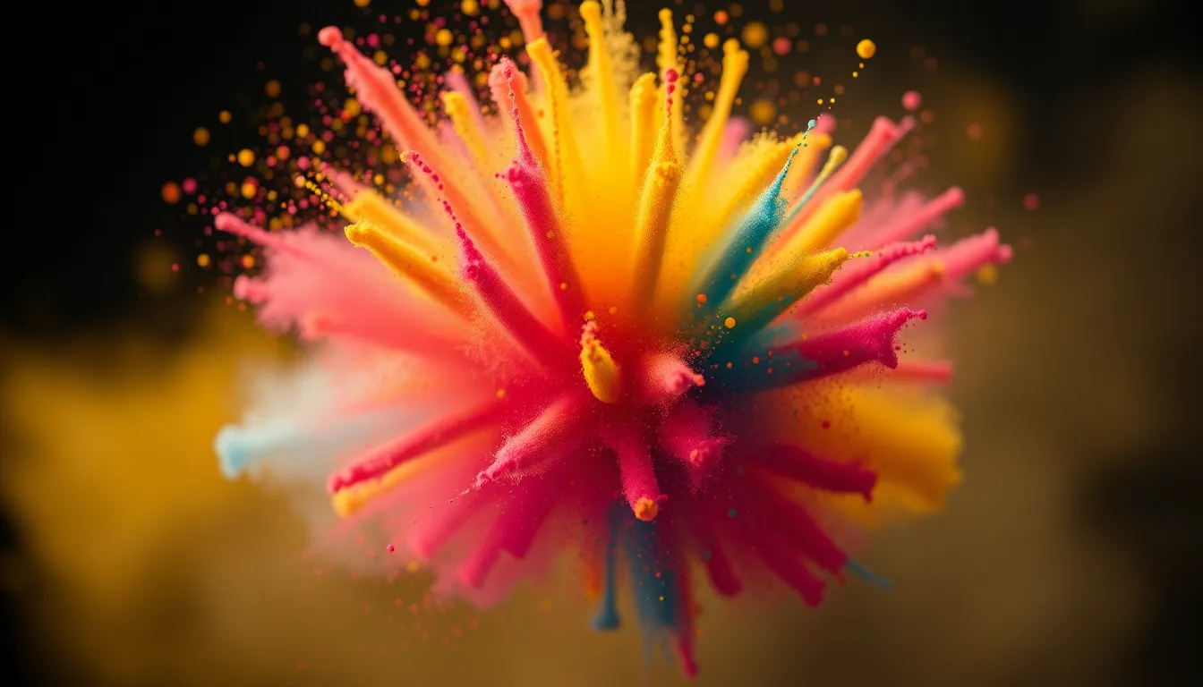 Vibrant Explosion of Colored Powder Particles