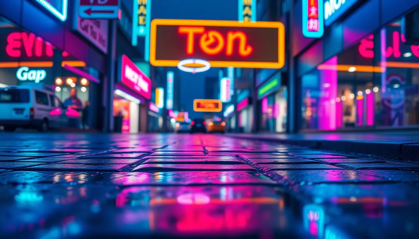 Night City Particles with Neon Reflection