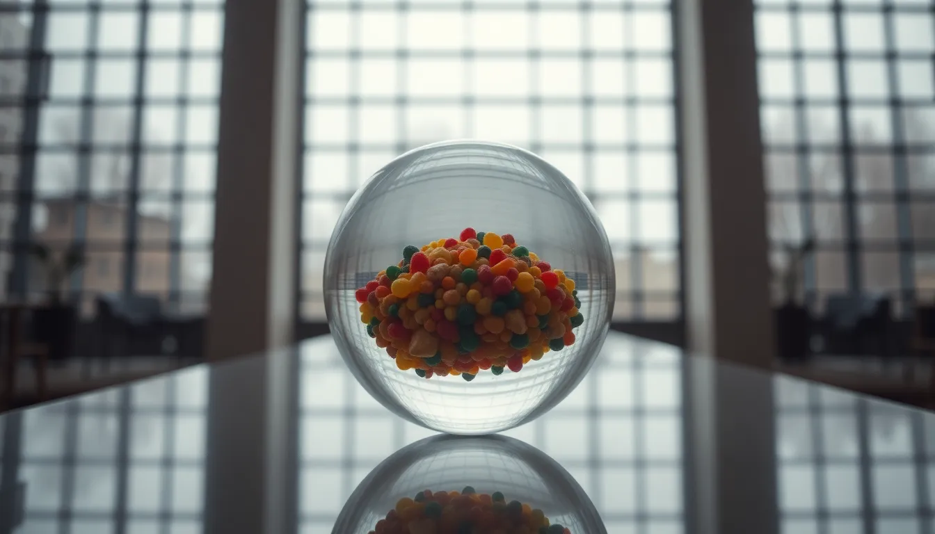 Colorful Particles in a Glass Sphere