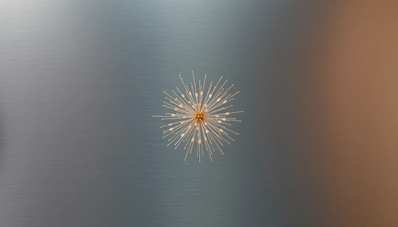 Studio Particles on Metallic Surface In a controlled studio environment, this image captures a mesmerizing close-up of particles dancing above a reflective stainless steel surface. The carefully orchestrated soft lighting creates a soft glow around each particle, enhancing their ethereal quality. The composition is symmetrical, drawing the viewer's eye into the center where the dance of particles occurs. The muted color palette adds an understated elegance, making this a striking visual piece.
