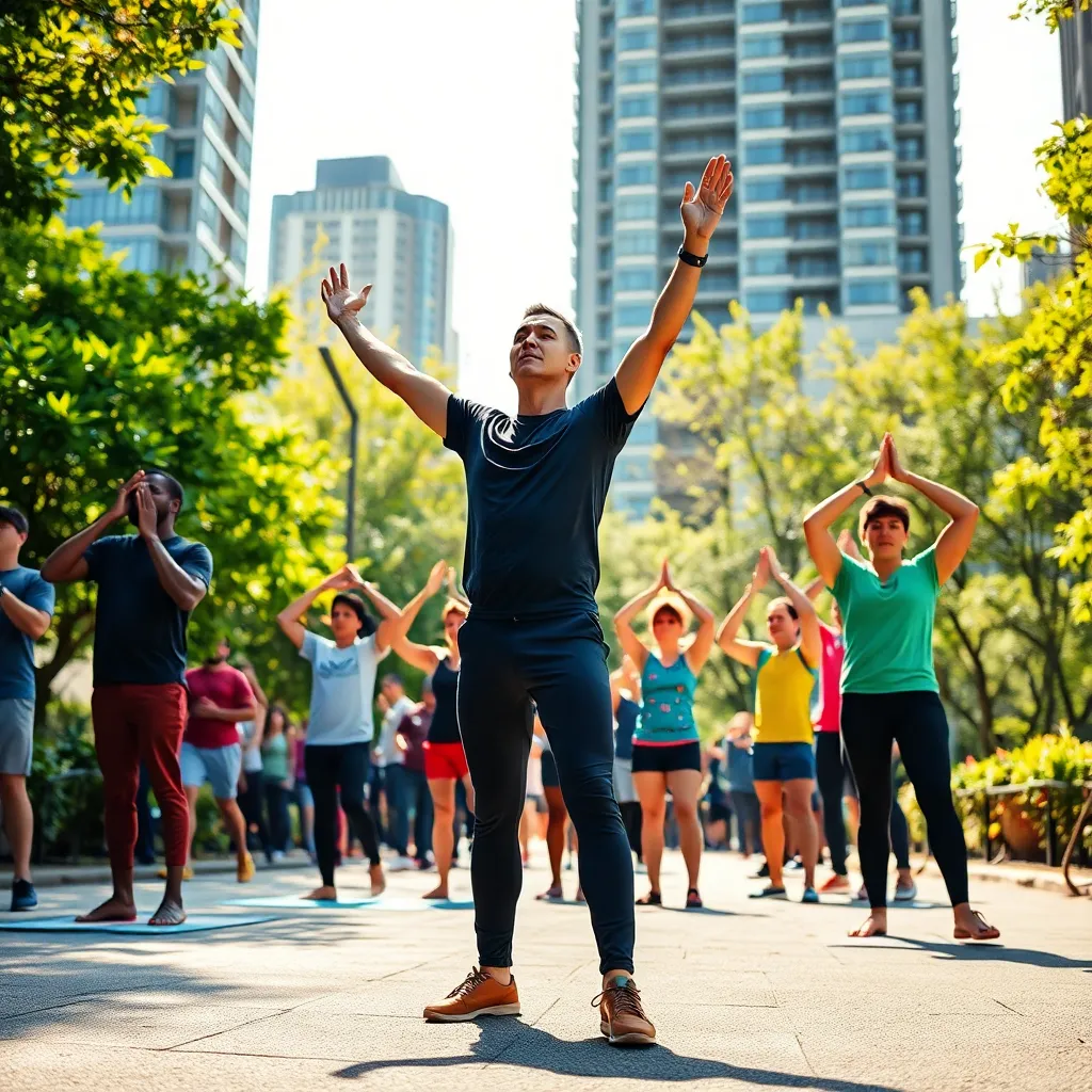 Dynamic Urban Yoga Class in Park