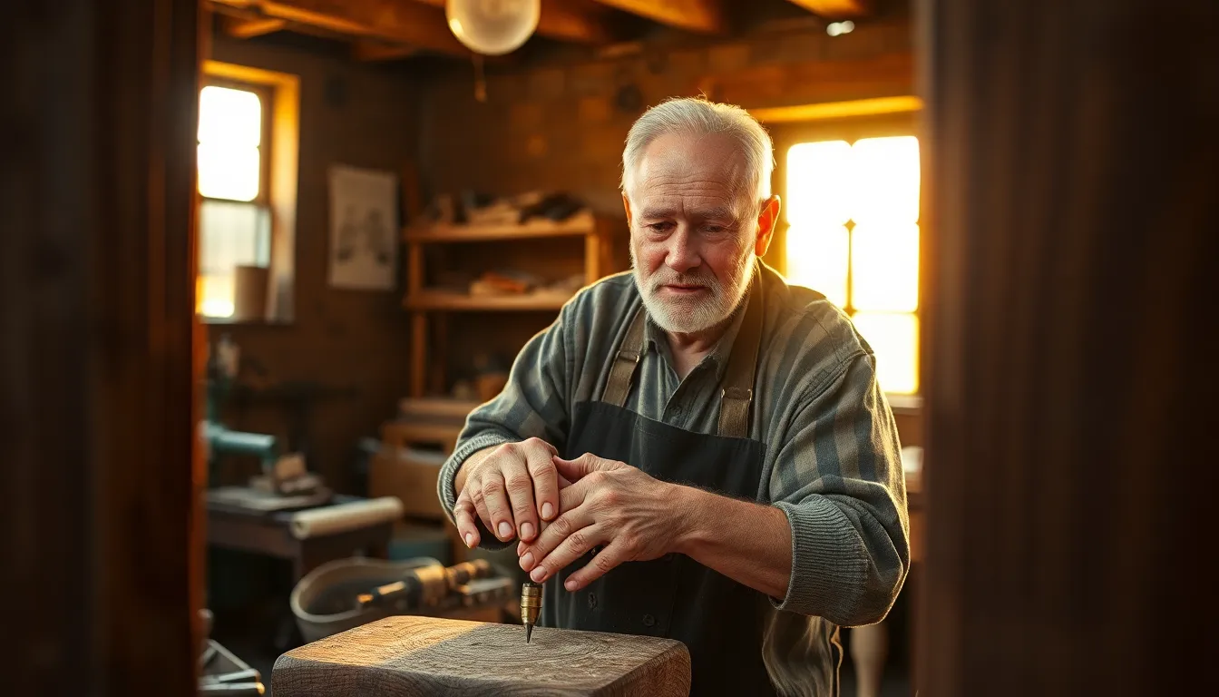 Artisan Crafting Furniture in Rustic Workshop