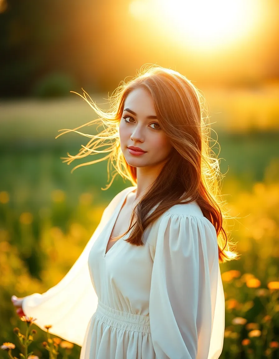 Ethereal Woman in Sunlit Field