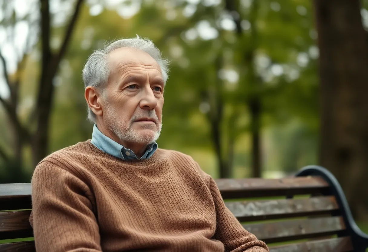 Thoughtful Elderly Man in Park