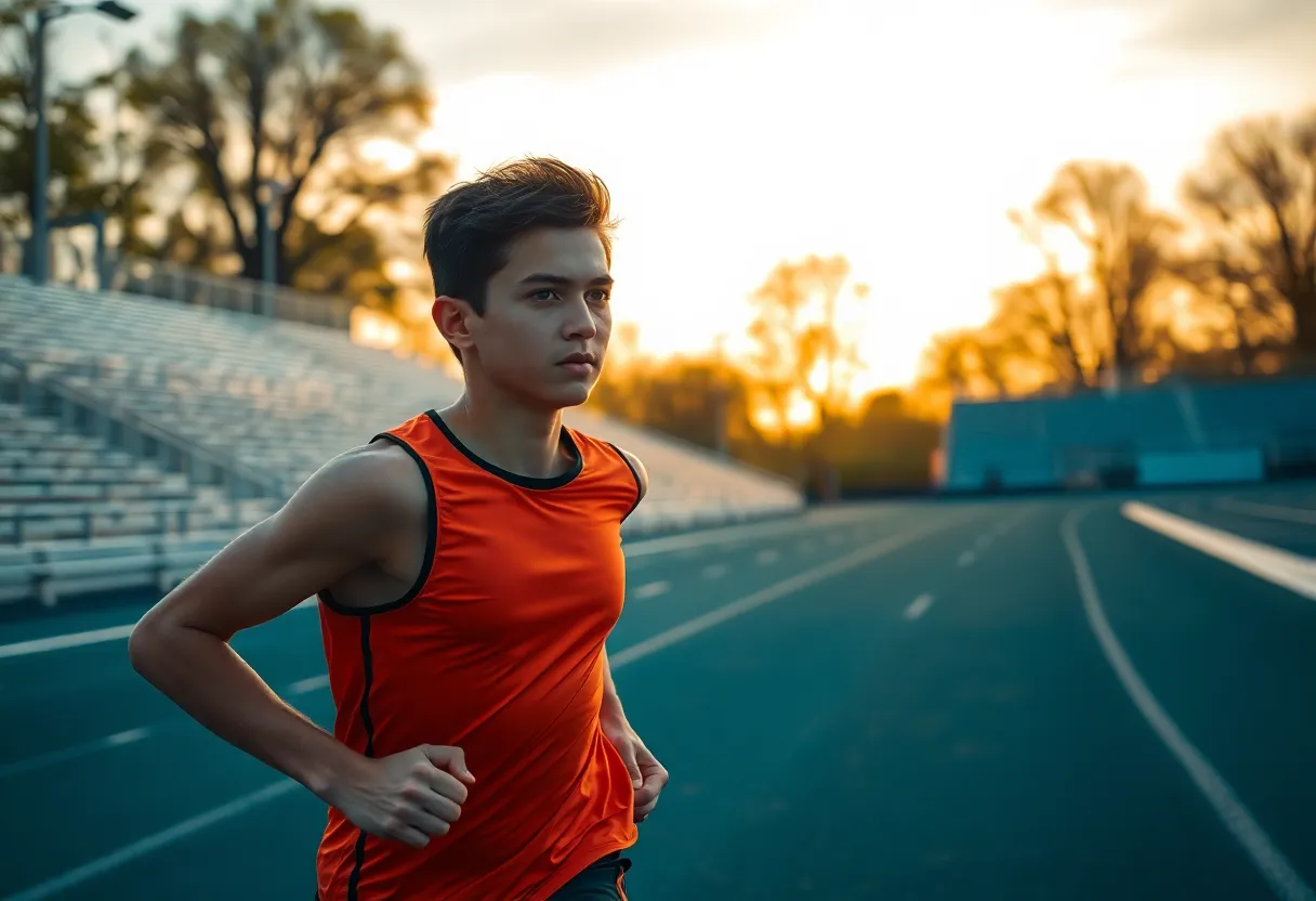 Young Athlete in Motion at Twilight
