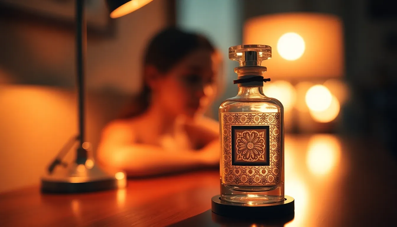 Elegant Perfume Bottle on Wooden Table