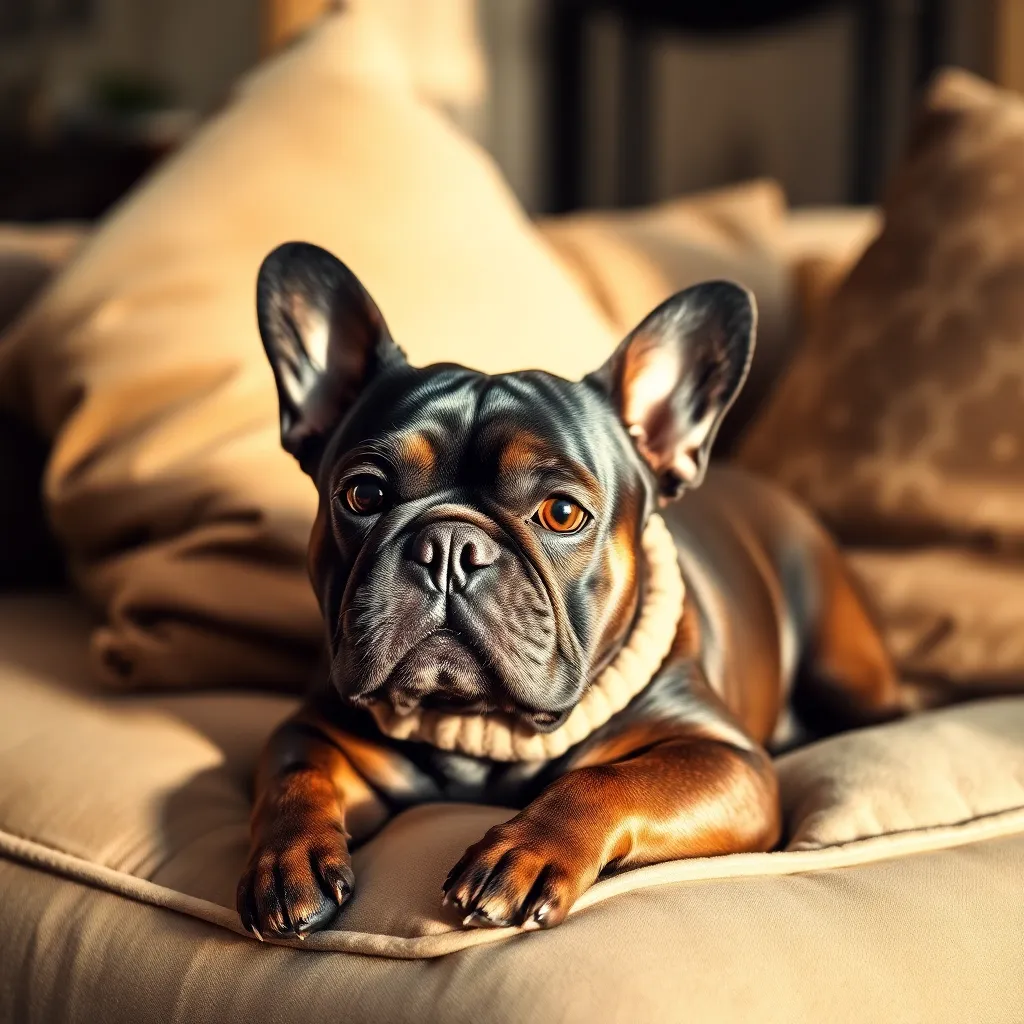 French Bulldog Relaxing on Sofa