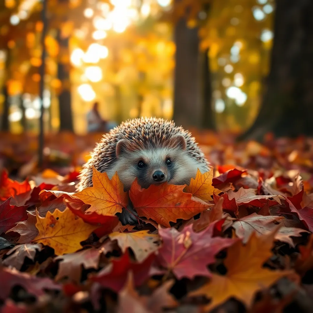 Hedgehog in Autumn Leaves