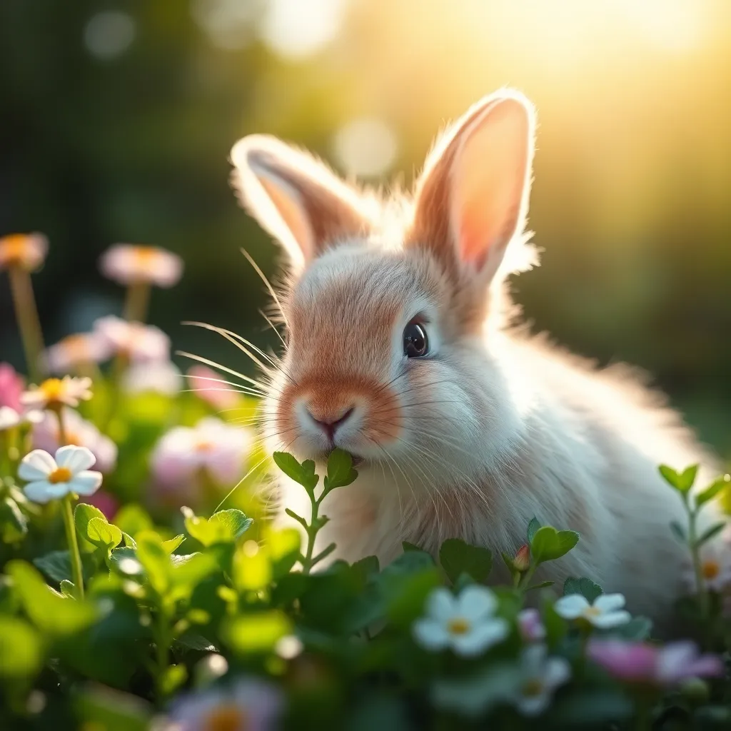Fluffy Bunny in a Sunlit Garden