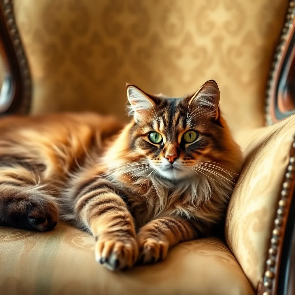 Maine Coon Cat on Vintage Armchair