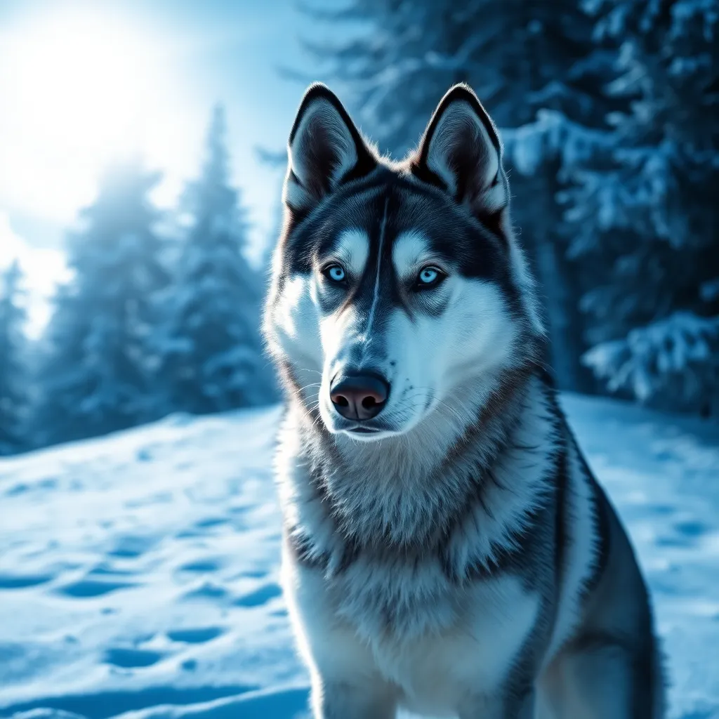 Siberian Husky in Winter Wonderland