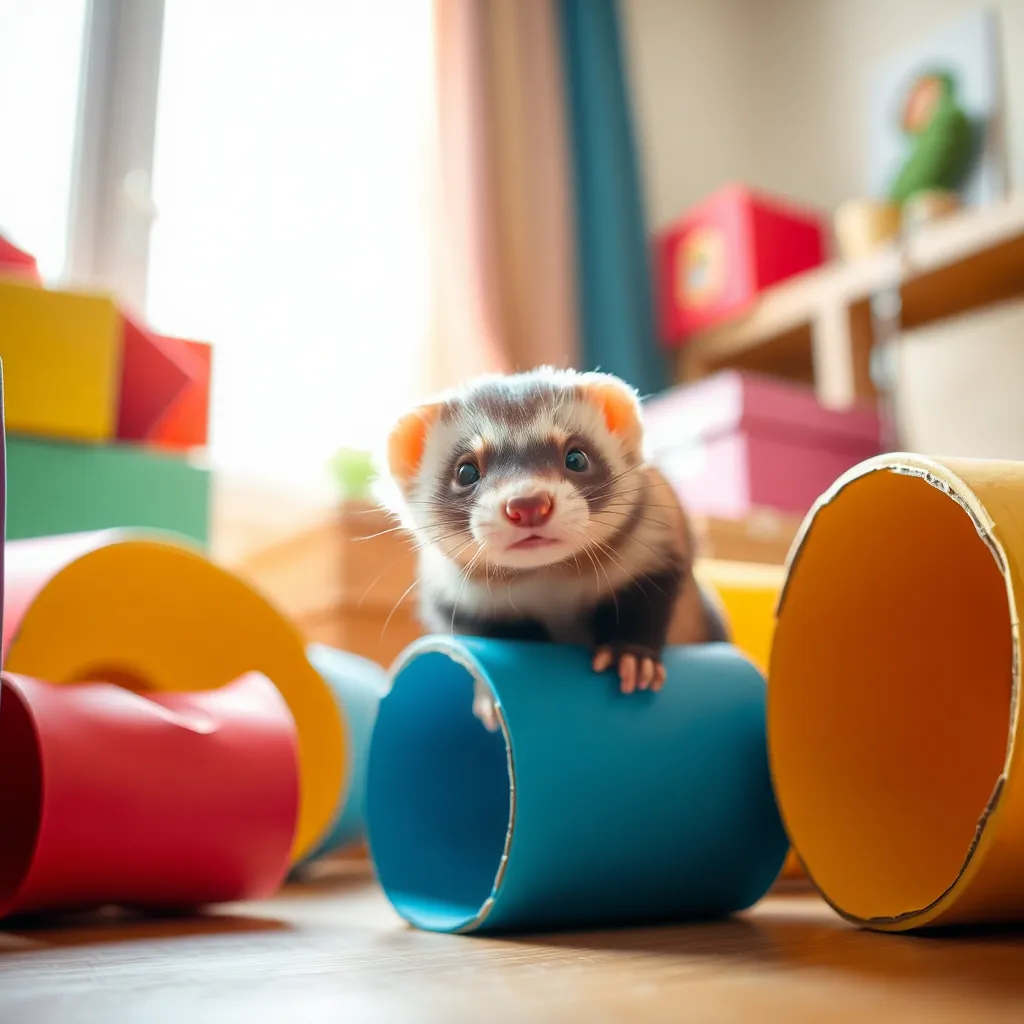 Ferret Exploring Cardboard Maze