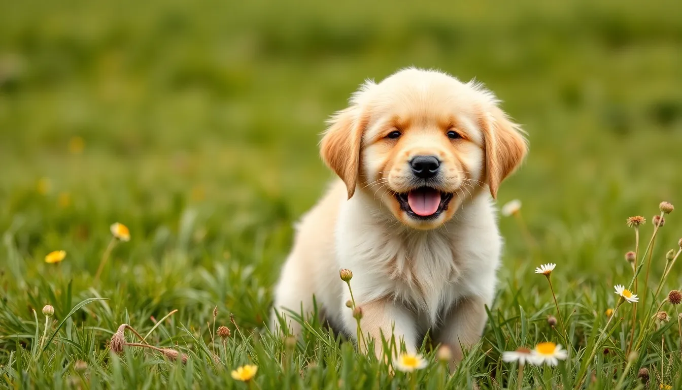 Playful Golden Retriever Puppy in Nature