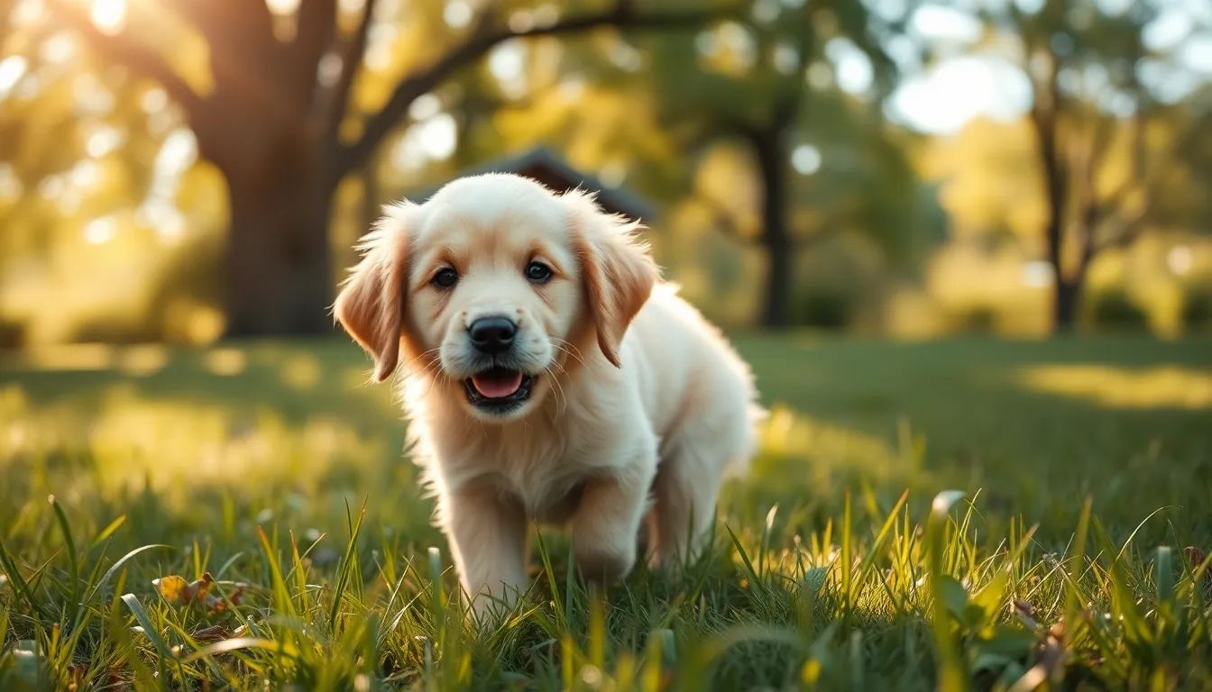 Playful Golden Retriever Puppy in Nature