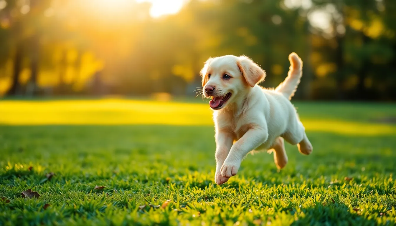 Playful Golden Retriever Puppy in Sunlit Park
