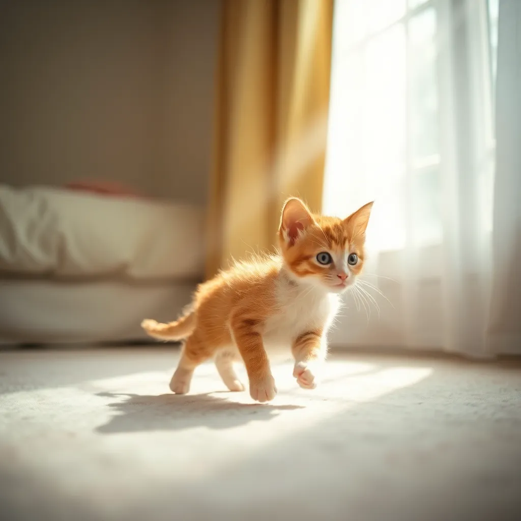 Kitten Chasing Sunlight