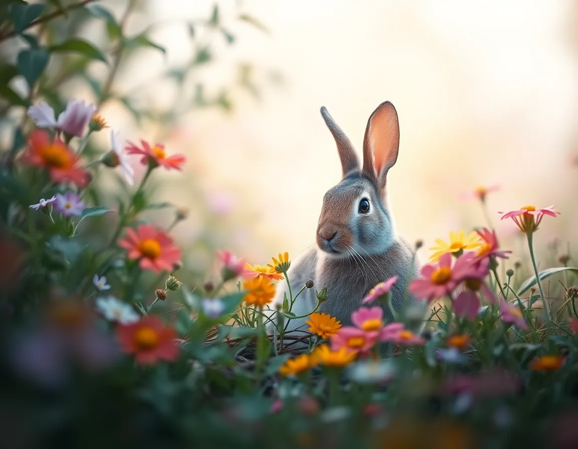 Serene Rabbit Among Wildflowers