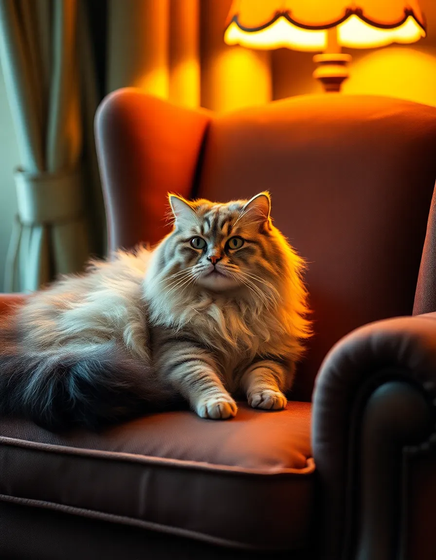 Elegant Persian Cat on Vintage Armchair