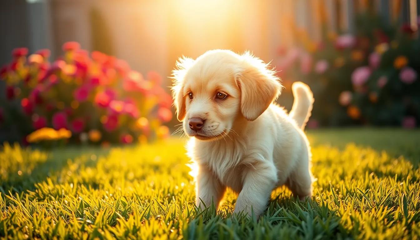 Playful Golden Retriever Puppy in Backyard