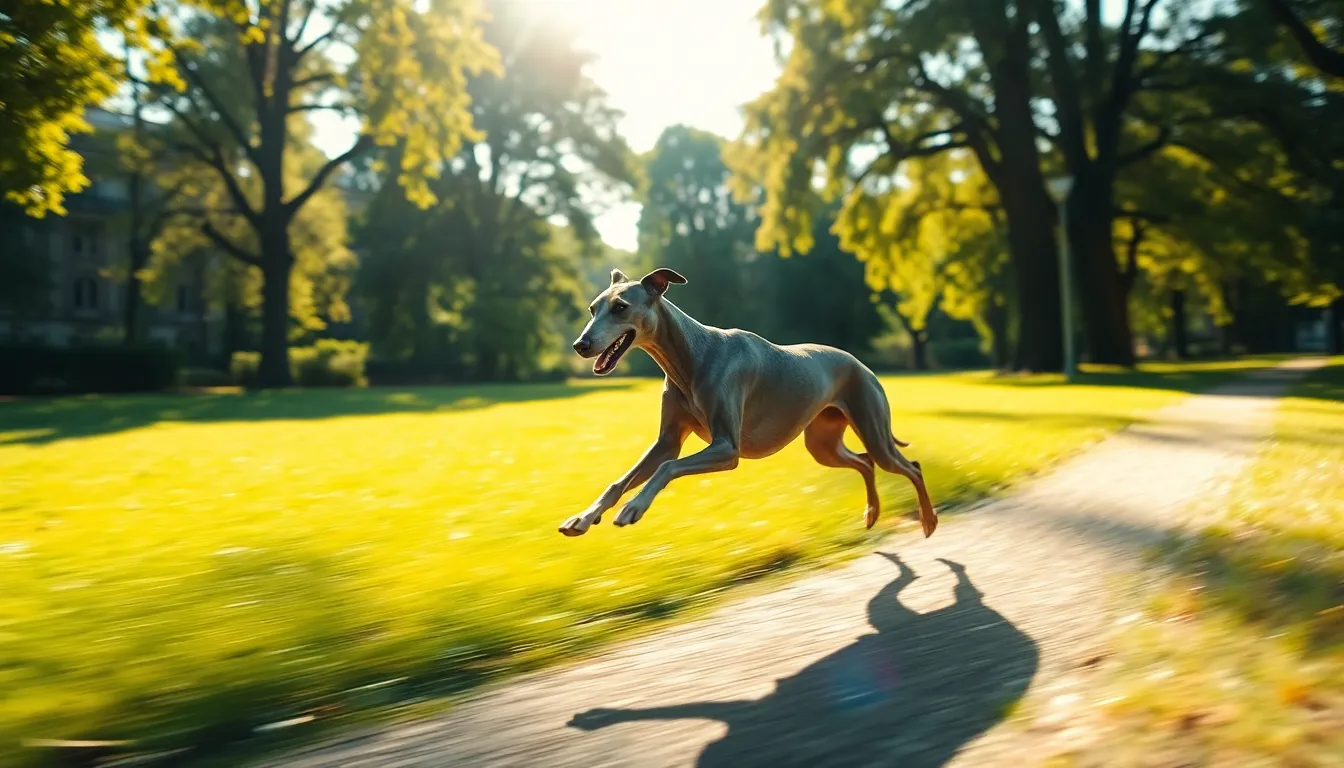 Elegant Greyhound Sprinting Through Park