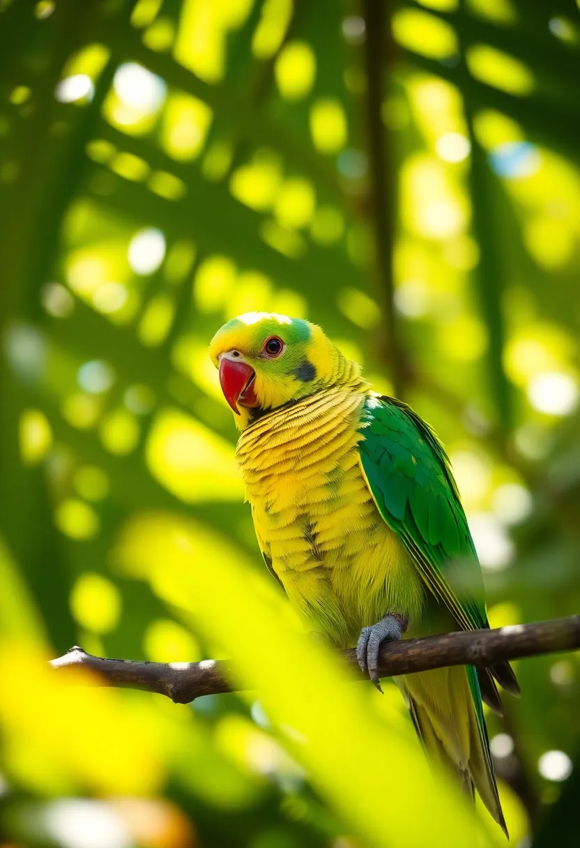 Vibrant Parakeet Among Tropical Foliage