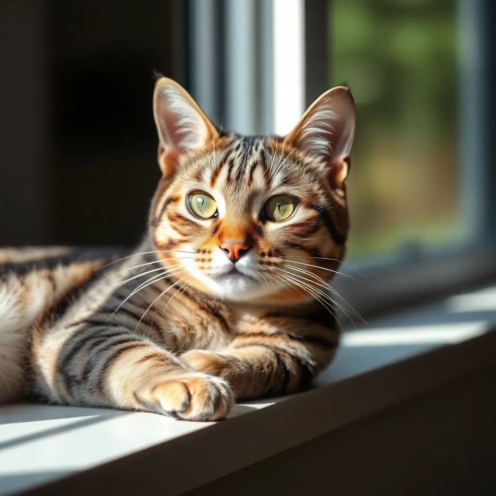 Adorable Tabby Cat Relaxing on Windowsill