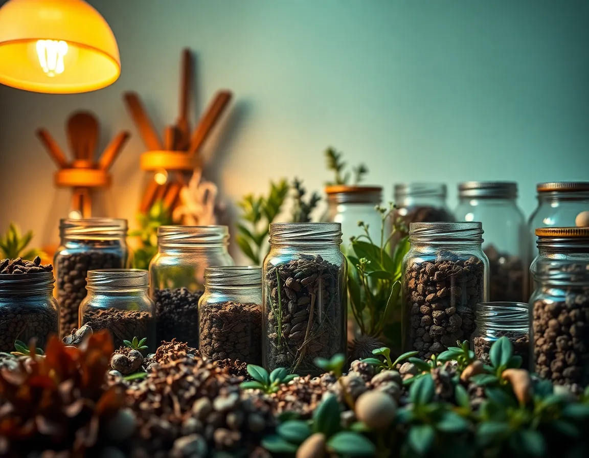This image features a stunning arrangement of herbal medicines in a pharmacy, highlighted by warm lighting. The soft focus background emphasizes the rich textures and colors of the herbs and jars, creating a captivating visual appeal. The balance and symmetry of the composition enhance the image's aesthetic quality, inviting viewers to appreciate the beauty of natural remedies. The overall tone is warm and inviting, resonating with the theme of healing.