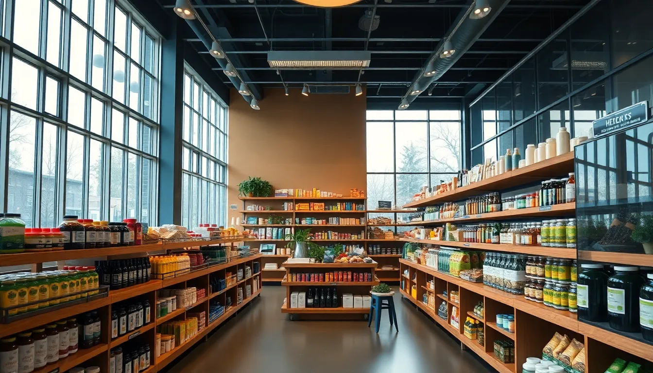 This detailed image captures a welcoming pharmacy interior during overcast daylight, providing a calm atmosphere. Patients are seen consulting with a pharmacist amid well-organized shelves of medication. The use of hyperfocal distance ensures clarity from front to back, with leading lines drawing the viewer’s eye through the space. The muted color palette enhances the atmosphere, making it inviting.