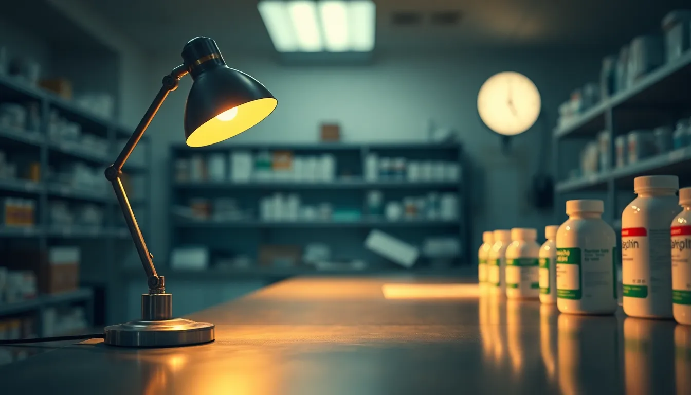 Pharmacy Counter with Prescription Bottles