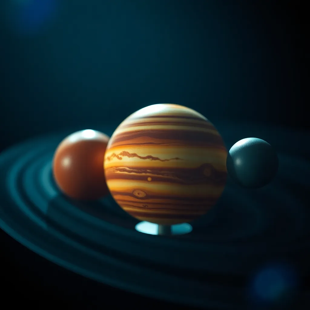 This close-up photograph illustrates a meticulously crafted model of the solar system, highlighting the intricate details of each planet. Soft, focused lighting accentuates the vibrant colors of the planets against a dark background, adding a sense of depth. The shallow depth of field creates an ethereal effect, ensuring the viewer's attention remains on the model's beauty. It's a striking representation of the wonders of astrophysics captured in stunning detail.