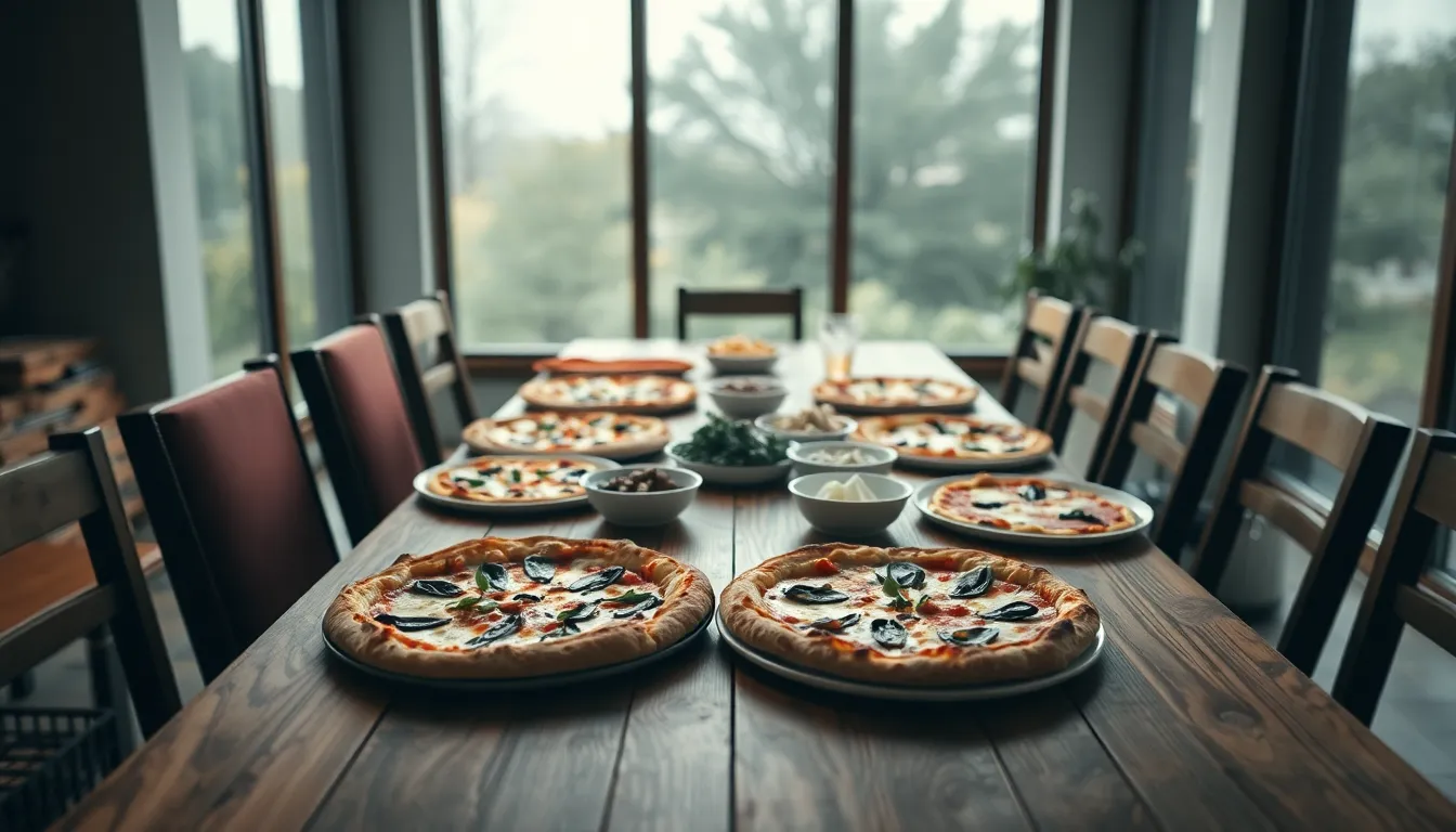 Family-Style Pizza Feast on Wooden Table