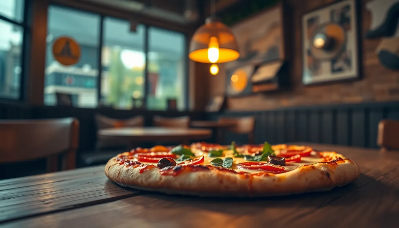 This image captures a close-up of a mouth-watering pepperoni pizza resting on a rustic wooden table. Warm, inviting light accentuates the rich colors of the pizza, highlighting the glistening cheese and vibrant pepperoni. Scattered around the pizza are fresh basil leaves and crushed red pepper, adding an extra layer of interest and texture. The overall composition conveys a cozy, home-cooked vibe, perfect for food lovers and culinary enthusiasts.