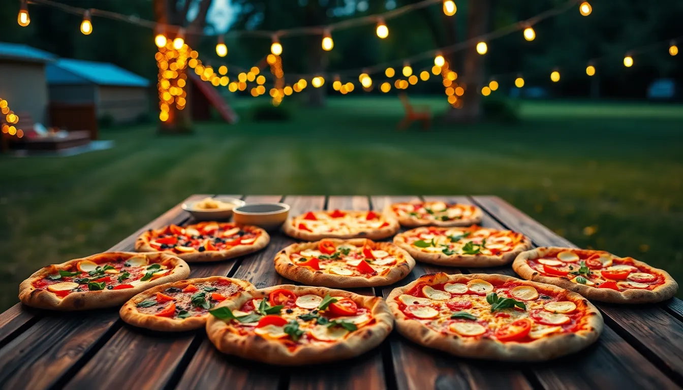 Colorful Pizza Party Setup with Fairy Lights
