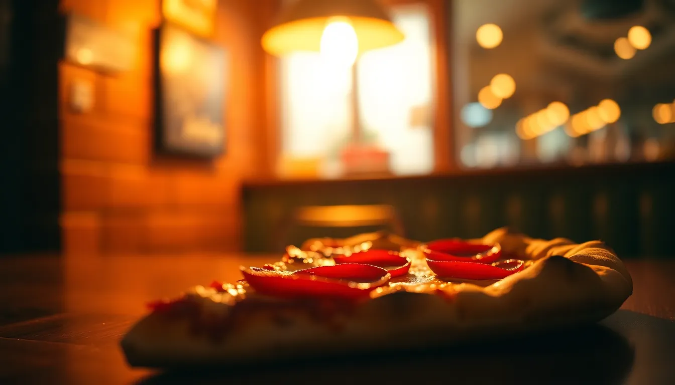 Close-Up Appetizing Pepperoni Pizza Slice A close-up shot of a delicious pepperoni pizza slice, placed on a rustic wooden table. The warm tungsten light creates an inviting ambiance, highlighting the crispy crust and glistening cheese. The rich reds and golden tones enhance the overall appetizing feel, making it perfect for food enthusiasts and culinary content. The image's composition draws the viewer's eye to the pizza, showcasing its textures and toppings beautifully.
