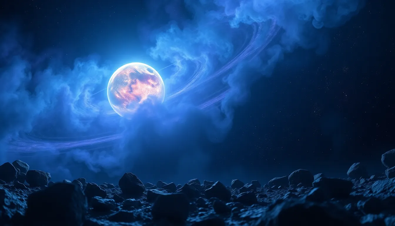 Ethereal Exoplanet Surrounded by Nebula