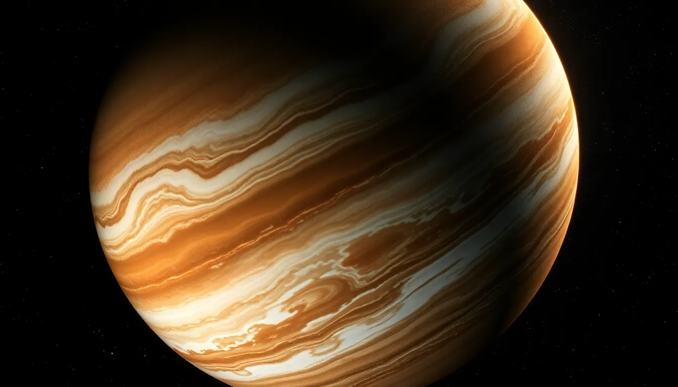 Jupiter's Majestic Storms in Starry Expanse