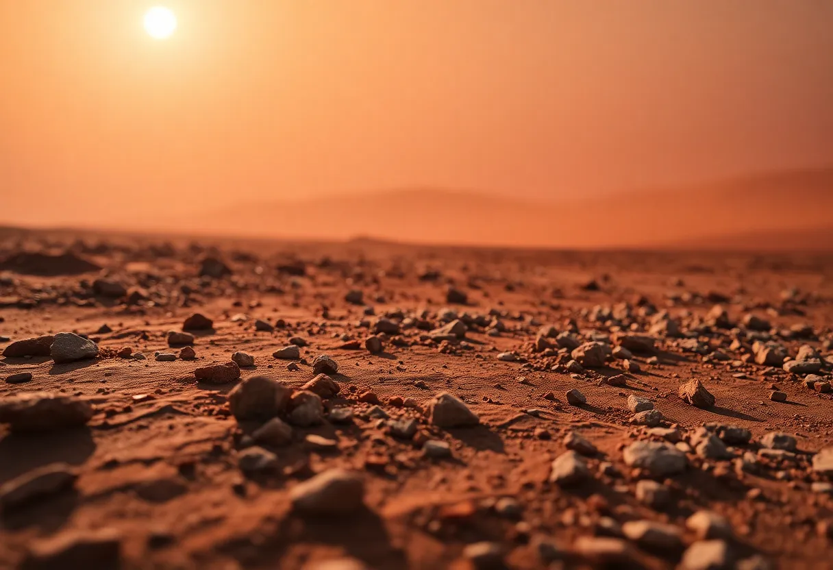 Detailed Surface of Mars at Sunset