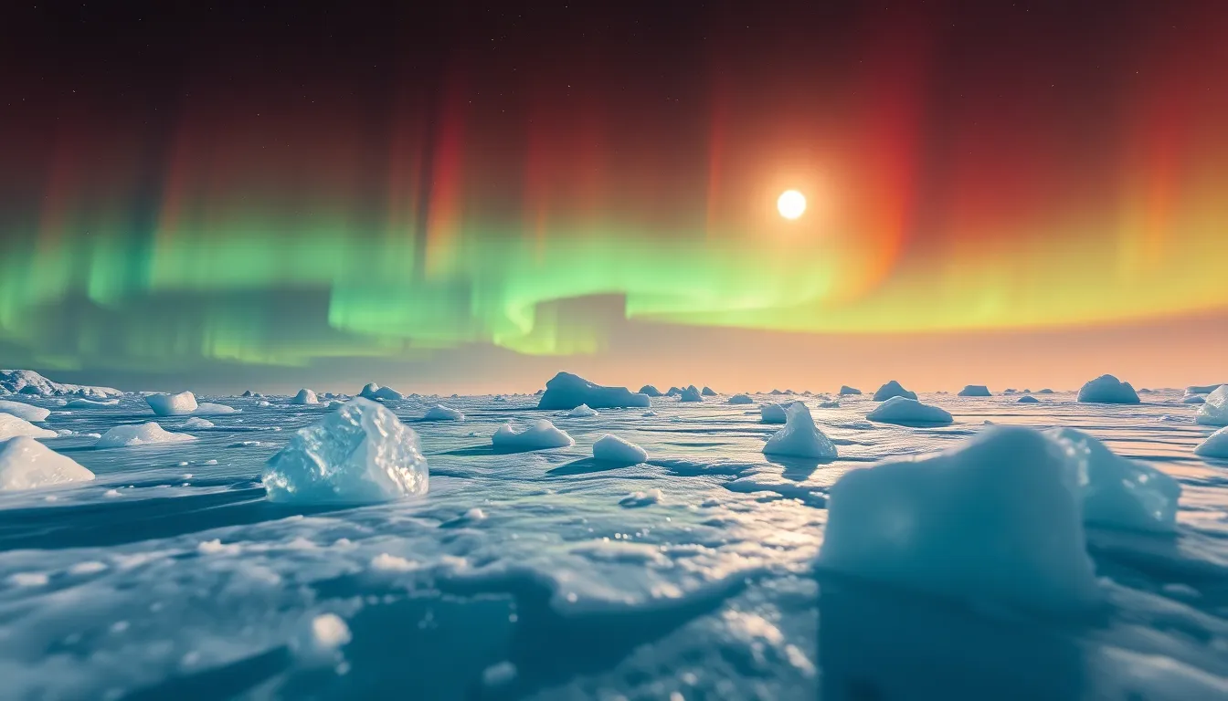Auroras Dancing Over an Icy Planet