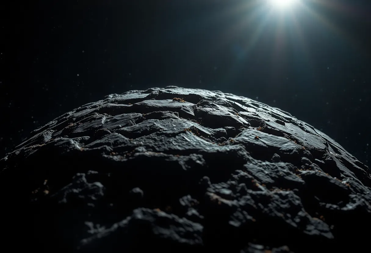 This close-up image offers a breathtaking look at the cratered surface of a distant exoplanet, illuminated by the harsh light of nearby stars. The rocky textures are intricately detailed, revealing a world shaped by cosmic events. With a shallow depth of field, the background fades into a soft bokeh of twinkling stars, enhancing the focus on the planet's surface. The color palette incorporates cool greys with warm mineral accents, creating a striking contrast that evokes the harshness of this alien landscape.