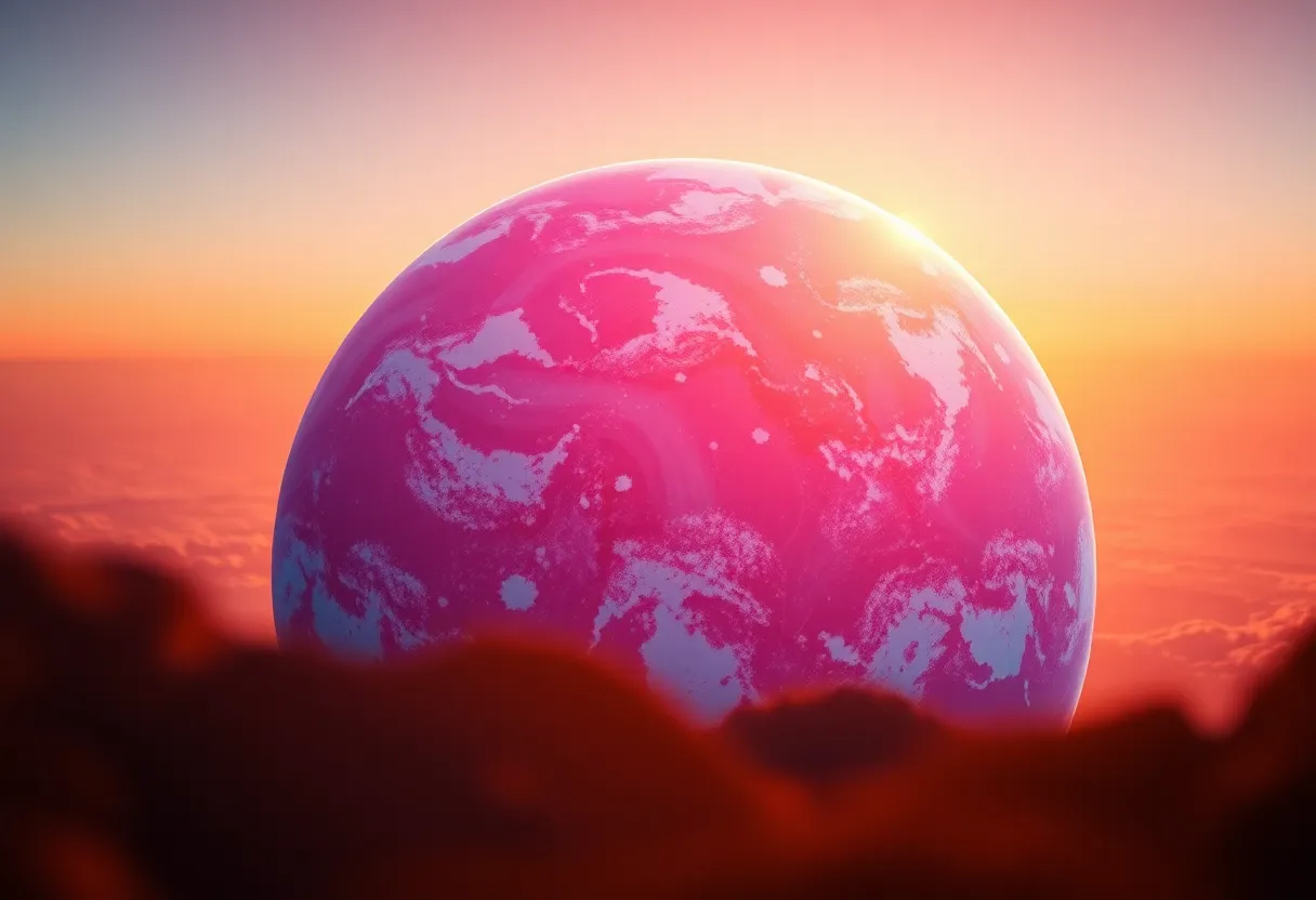 Vibrant Exoplanet with Pink Oceans