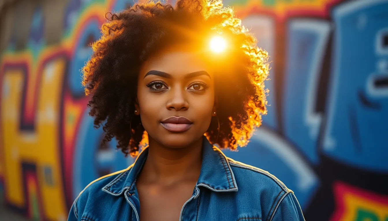 Urban Portrait with Vibrant Mural