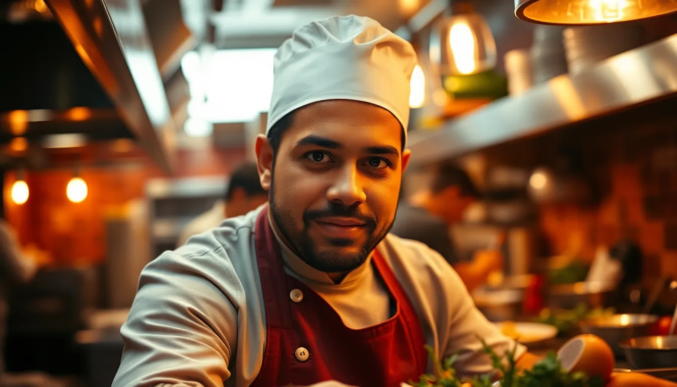 Dynamic Chef at Work in Vibrant Kitchen