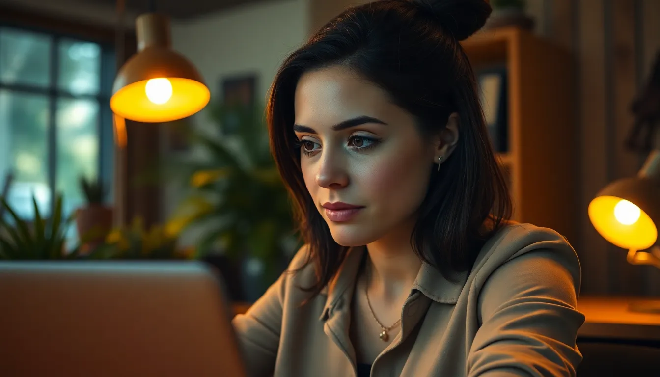 Focused Businesswoman Working Late