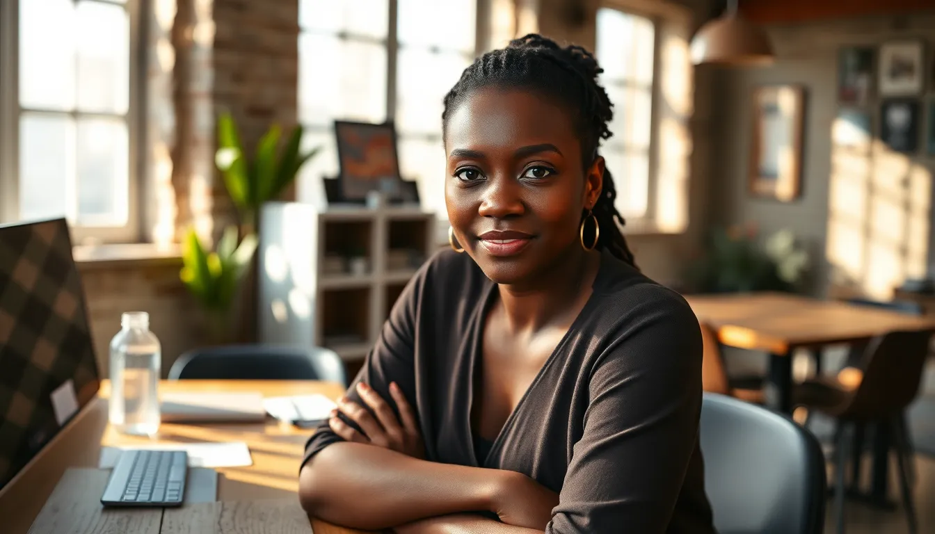 Confident Black Female Entrepreneur at Workspace