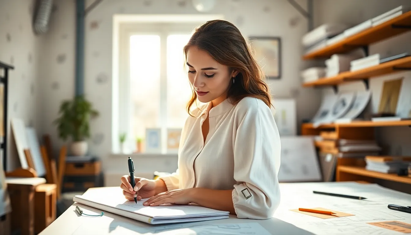 Architect Sketching at Drafting Table